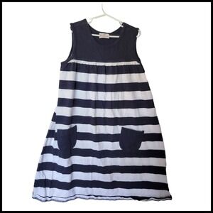 Hanna Andersson Dress Striped Blue Pockets size 140‎ size 10 Years Girls